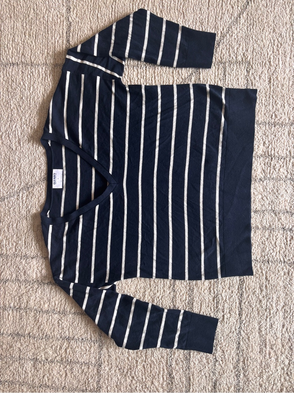 Old Navy Navy and White Striped V-Neck Sweater Top